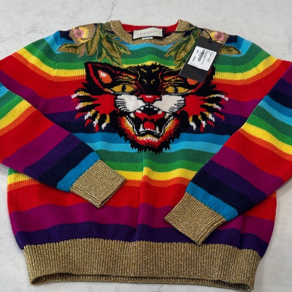Gucci Other - Gucci Rainbow Striped Sweater with Tiger Motif